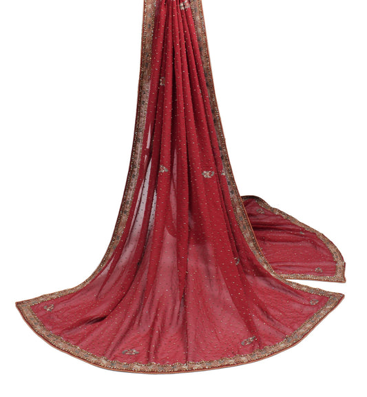 Sushila Vintage Maroon Wedding Dupatta Pure Georgette Hand Embellish Long Stole