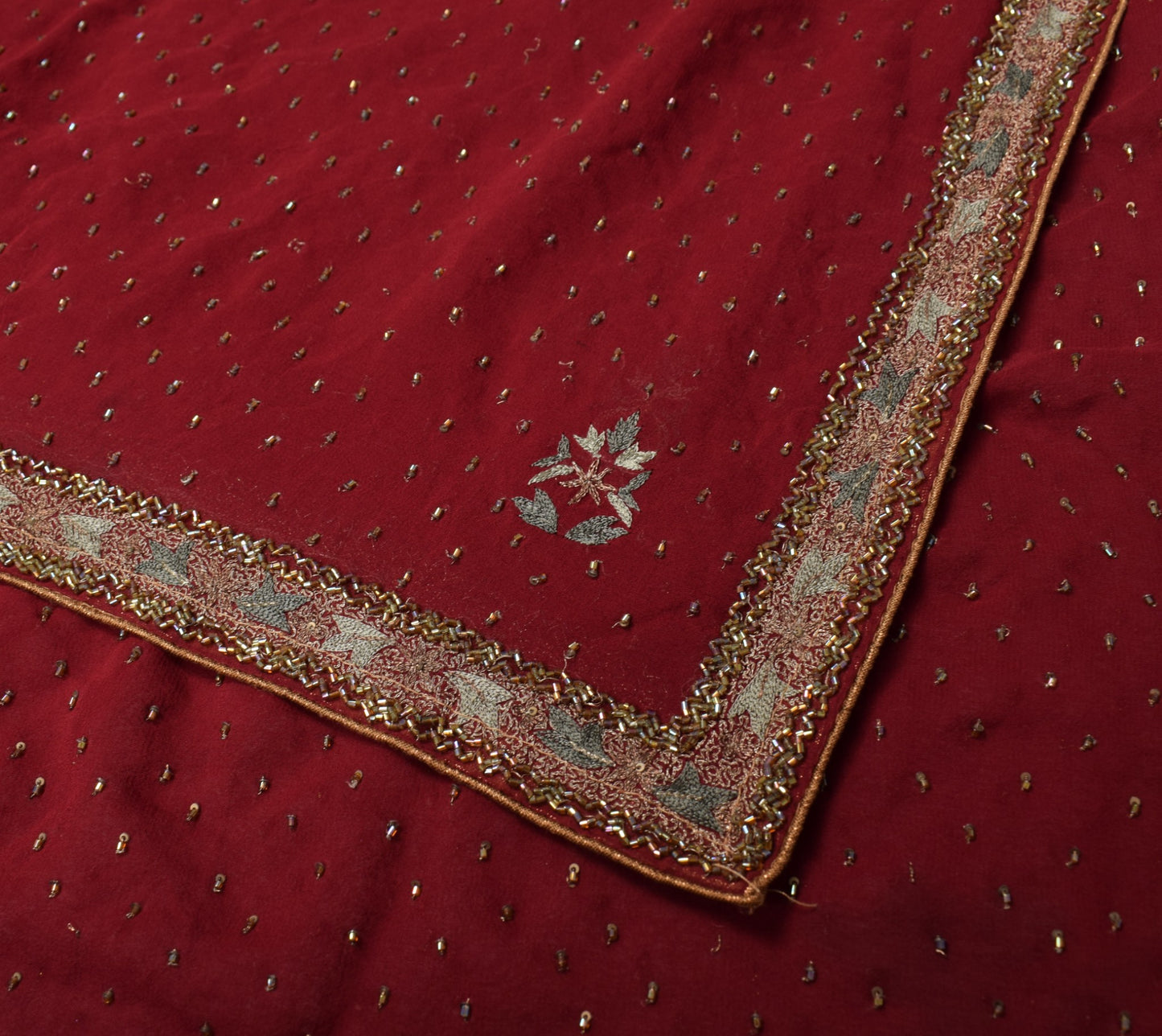 Sushila Vintage Maroon Wedding Dupatta Pure Georgette Hand Embellish Long Stole