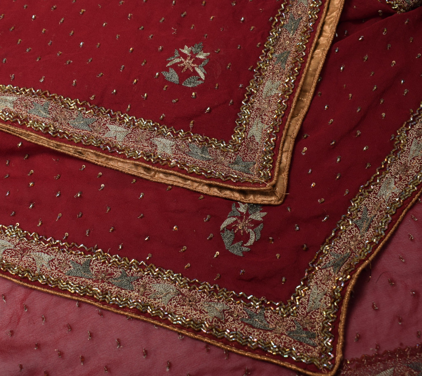 Sushila Vintage Maroon Wedding Dupatta Pure Georgette Hand Embellish Long Stole