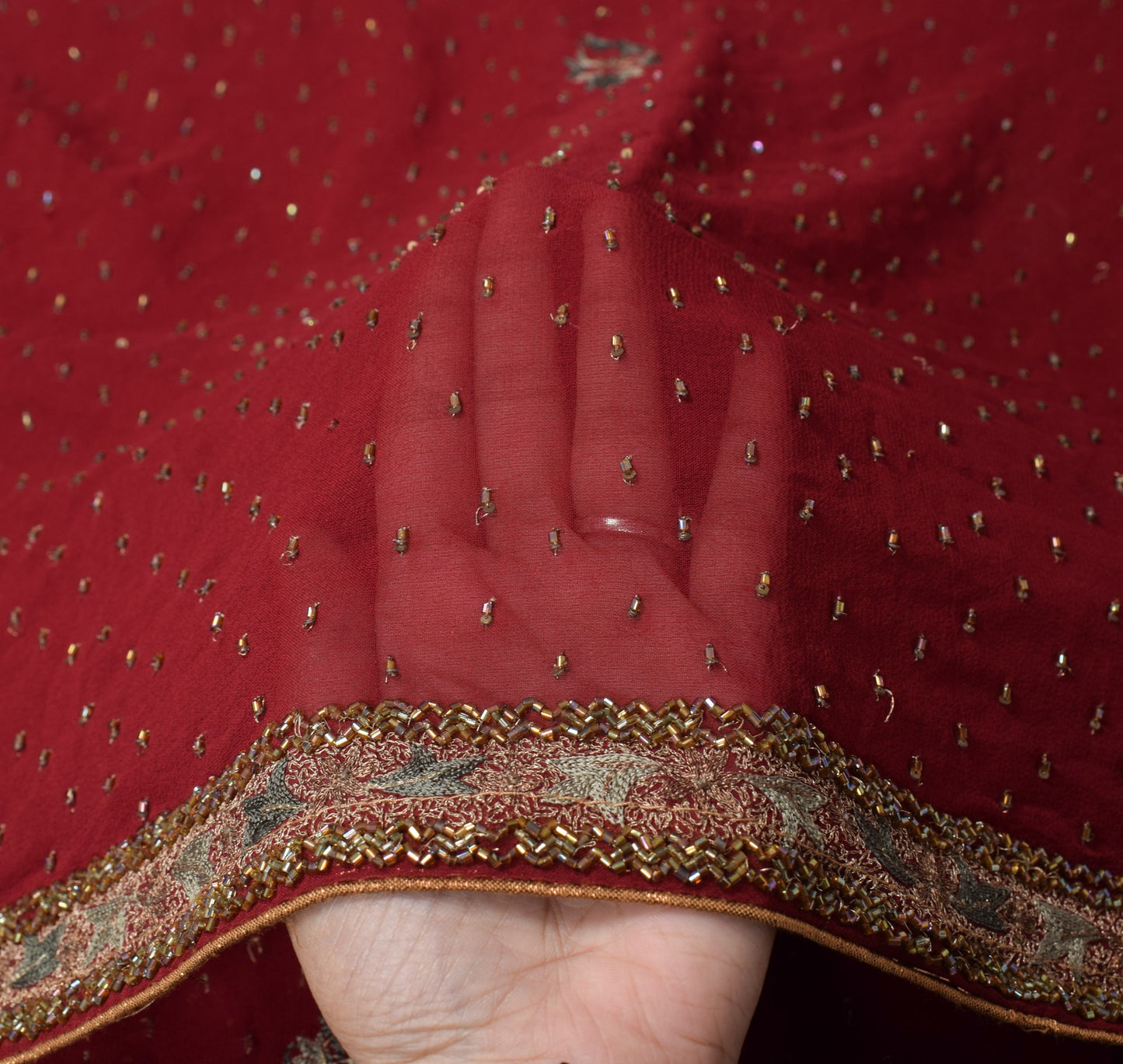 Sushila Vintage Maroon Wedding Dupatta Pure Georgette Hand Embellish Long Stole