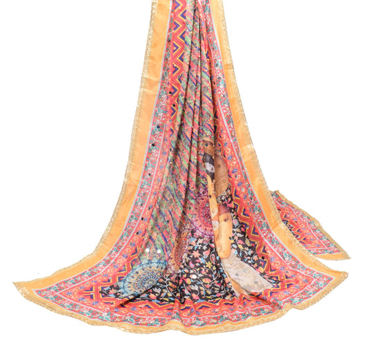 Sushila Vintage Abla Work Dupatta Chinnon Silk Multicolor HEAVY Wrap Long Stole