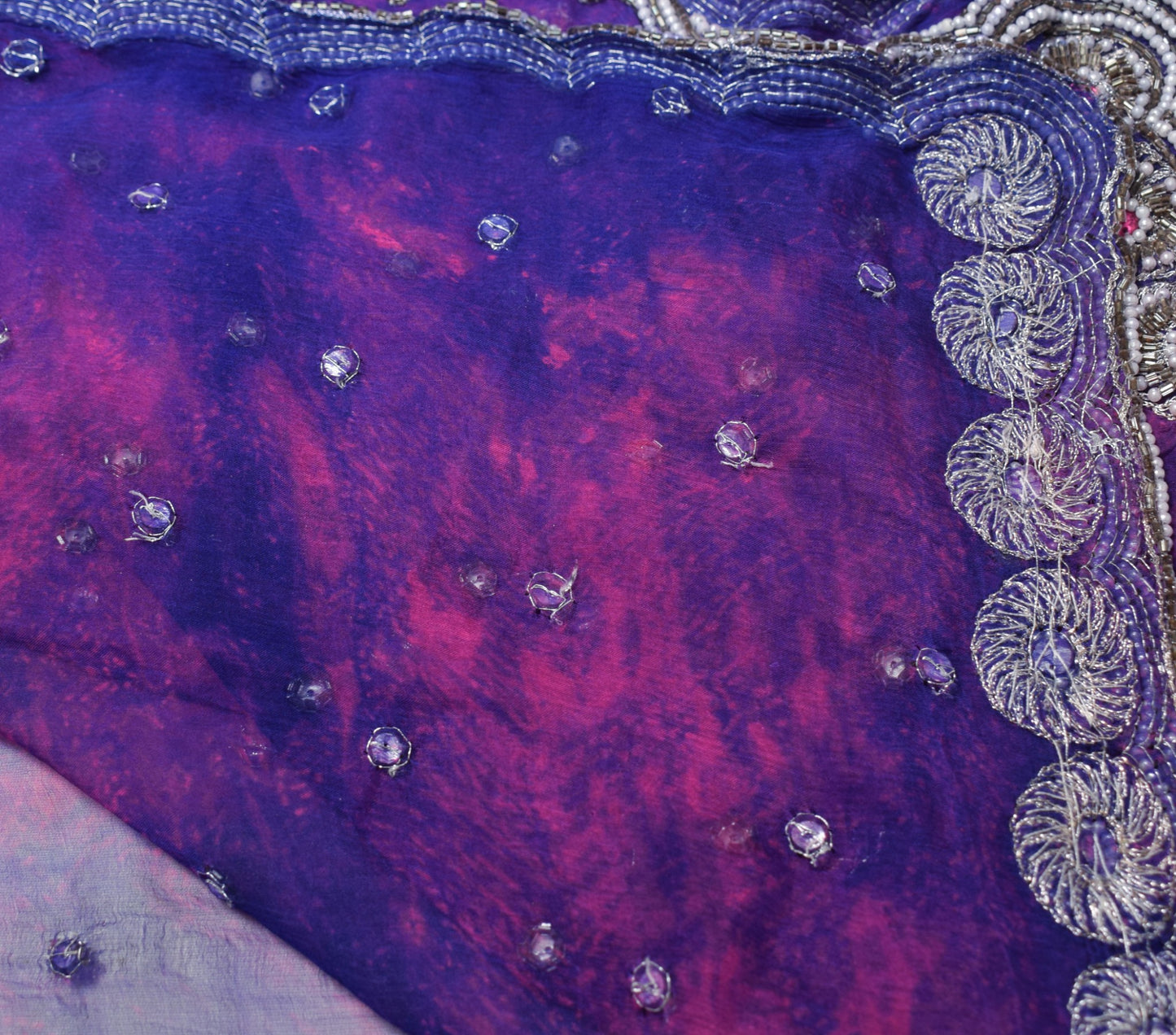 Sushila Vintage Blue Tie-Dye Dupatta with Cutwork Border Pure Chiffon Long Stole
