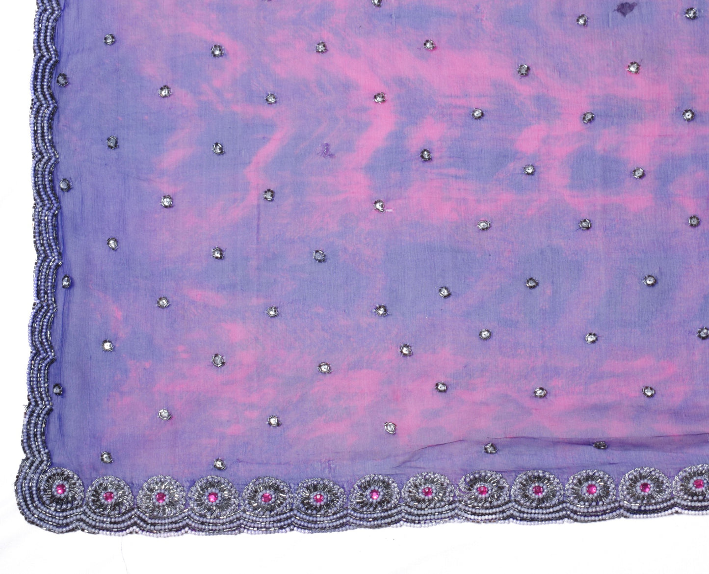 Sushila Vintage Blue Tie-Dye Dupatta with Cutwork Border Pure Chiffon Long Stole