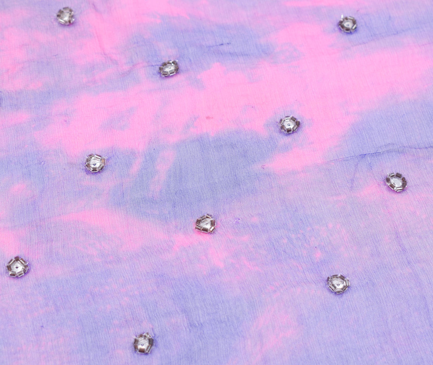 Sushila Vintage Blue Tie-Dye Dupatta with Cutwork Border Pure Chiffon Long Stole
