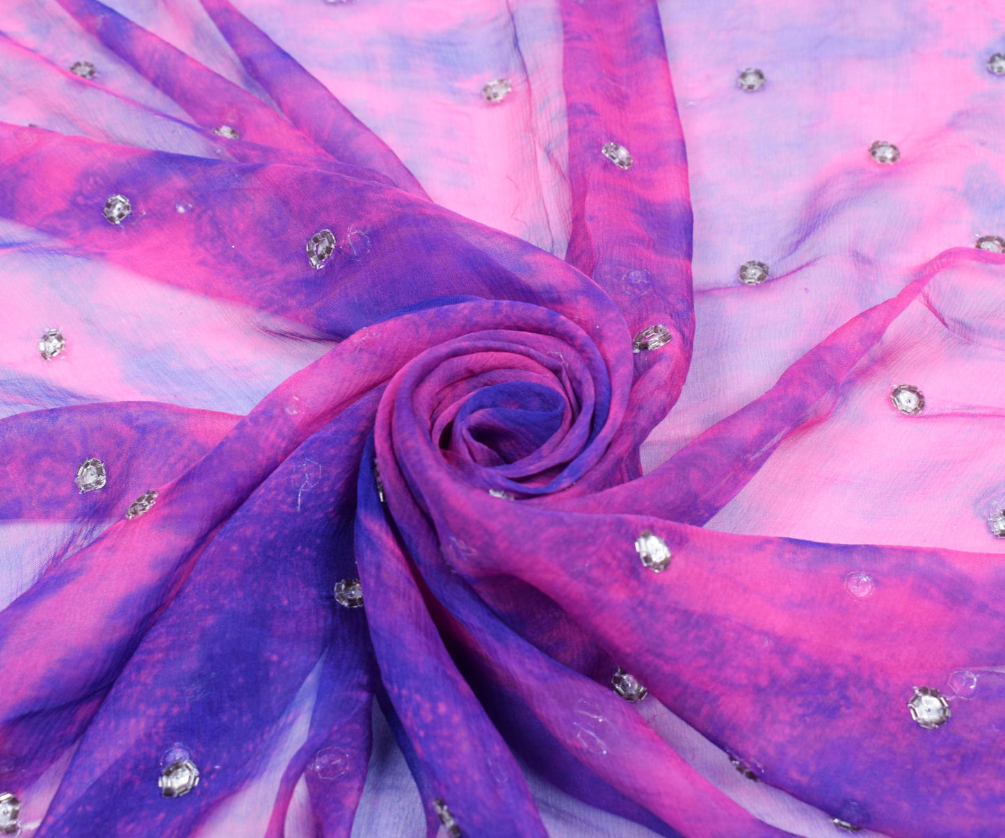Sushila Vintage Blue Tie-Dye Dupatta with Cutwork Border Pure Chiffon Long Stole