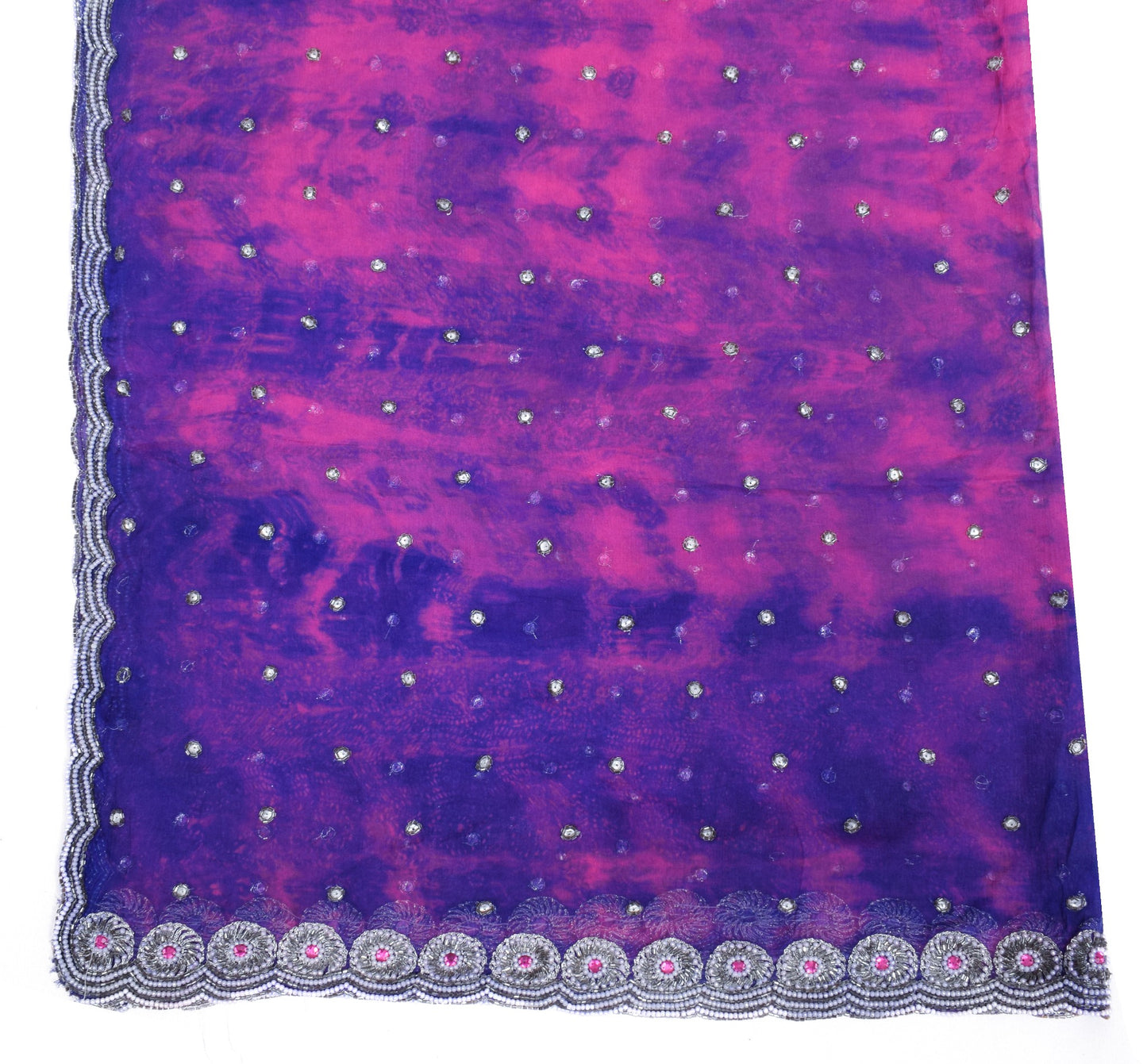Sushila Vintage Blue Tie-Dye Dupatta with Cutwork Border Pure Chiffon Long Stole