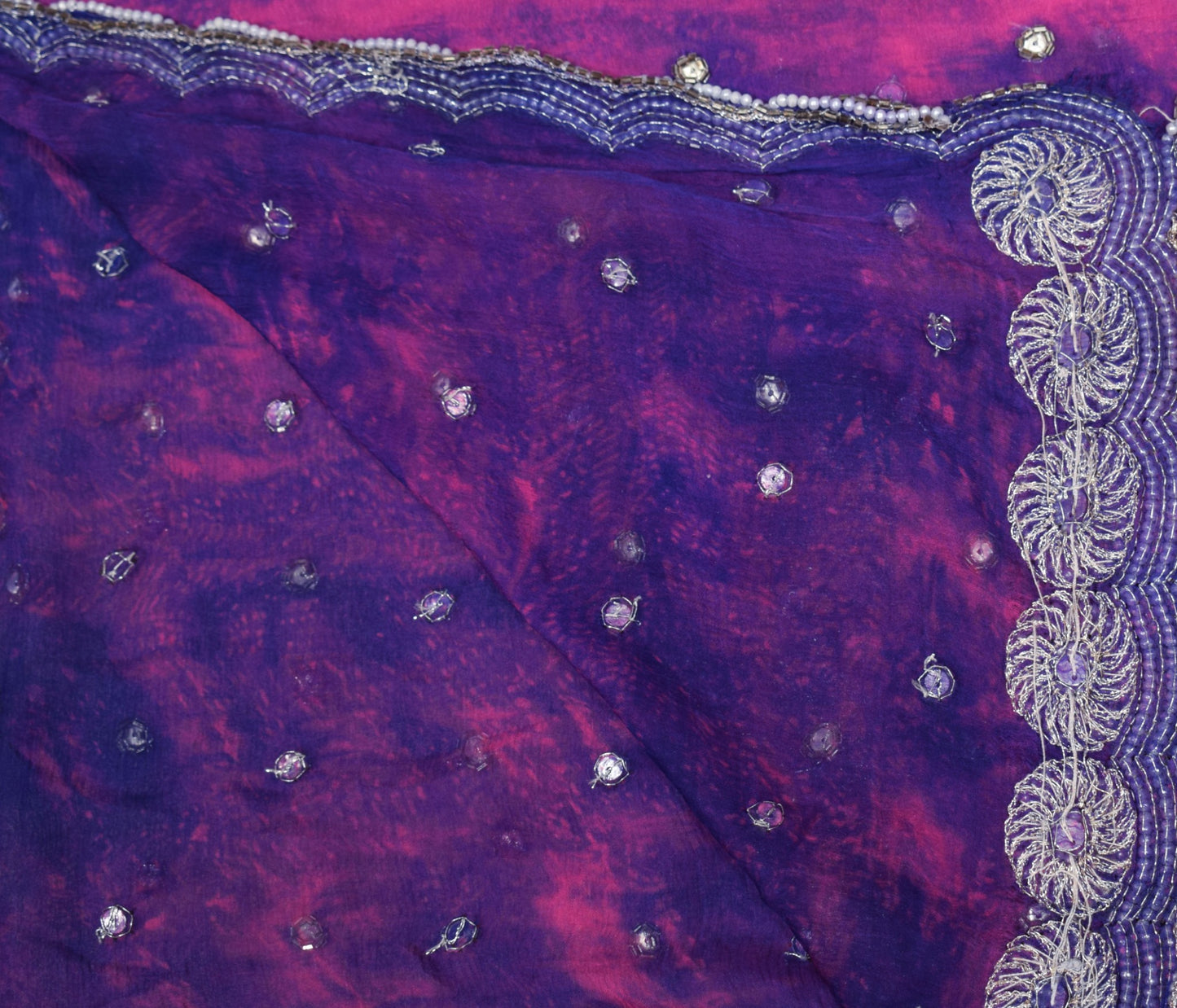 Sushila Vintage Blue Tie-Dye Dupatta with Cutwork Border Pure Chiffon Long Stole