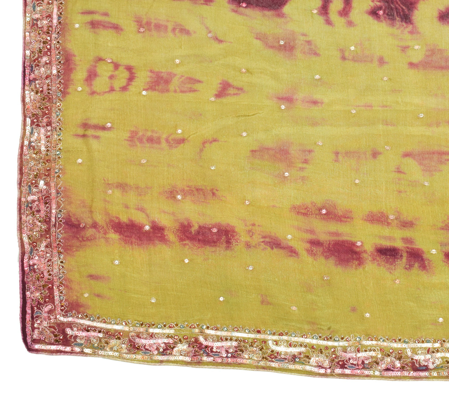 Sushila Vintage Green Tie-Dye Dupatta Zari Embroidered Pure Chiffon Long Stole