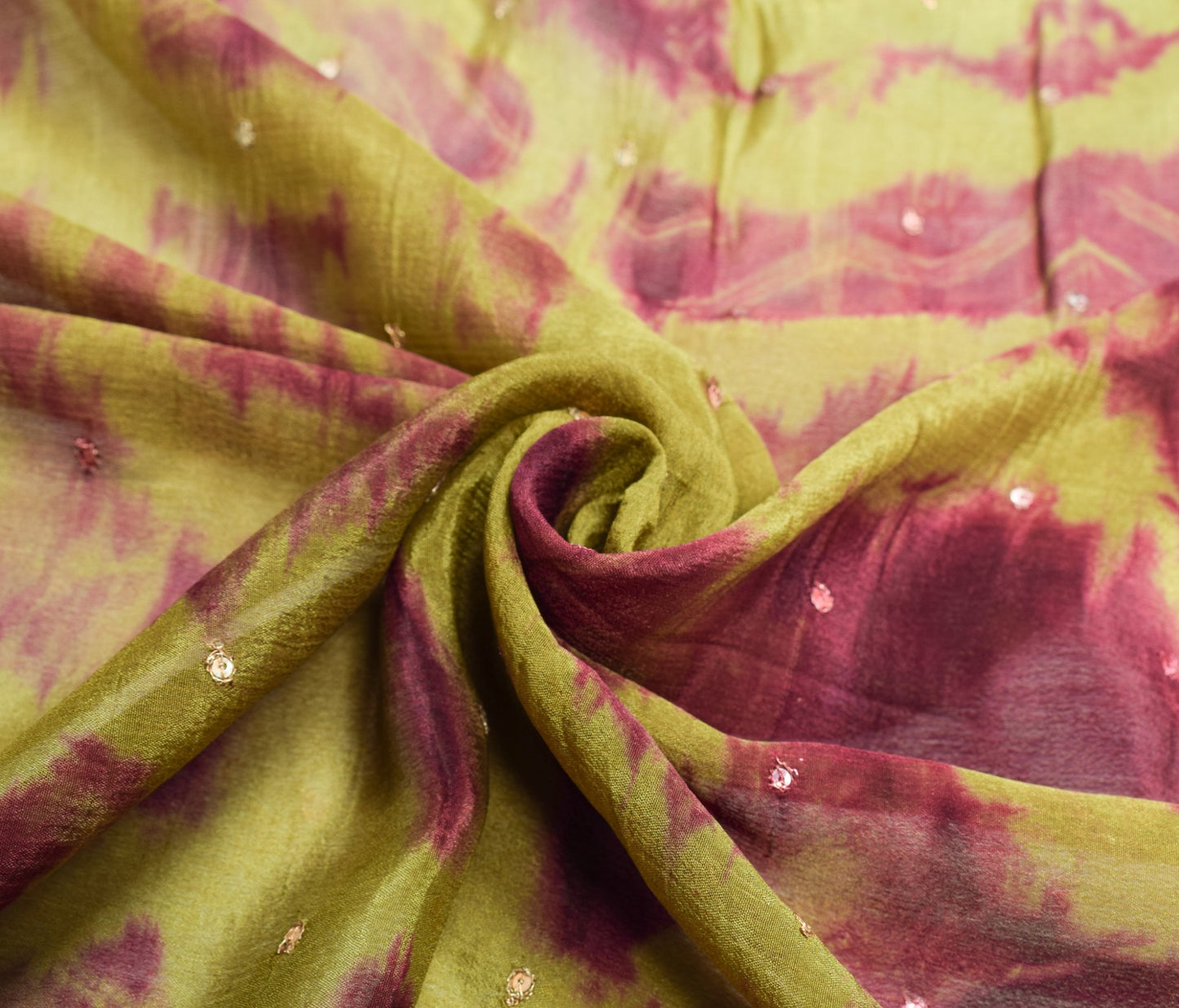 Sushila Vintage Green Tie-Dye Dupatta Zari Embroidered Pure Chiffon Long Stole