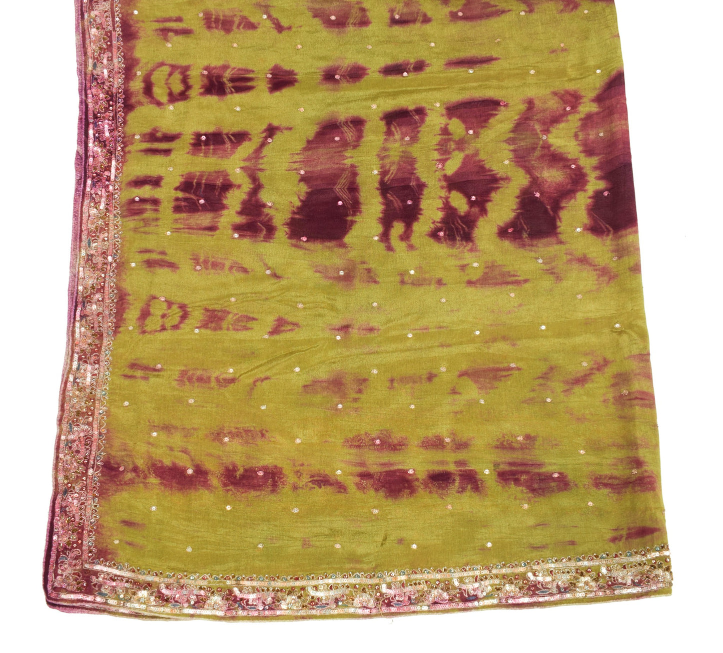 Sushila Vintage Green Tie-Dye Dupatta Zari Embroidered Pure Chiffon Long Stole