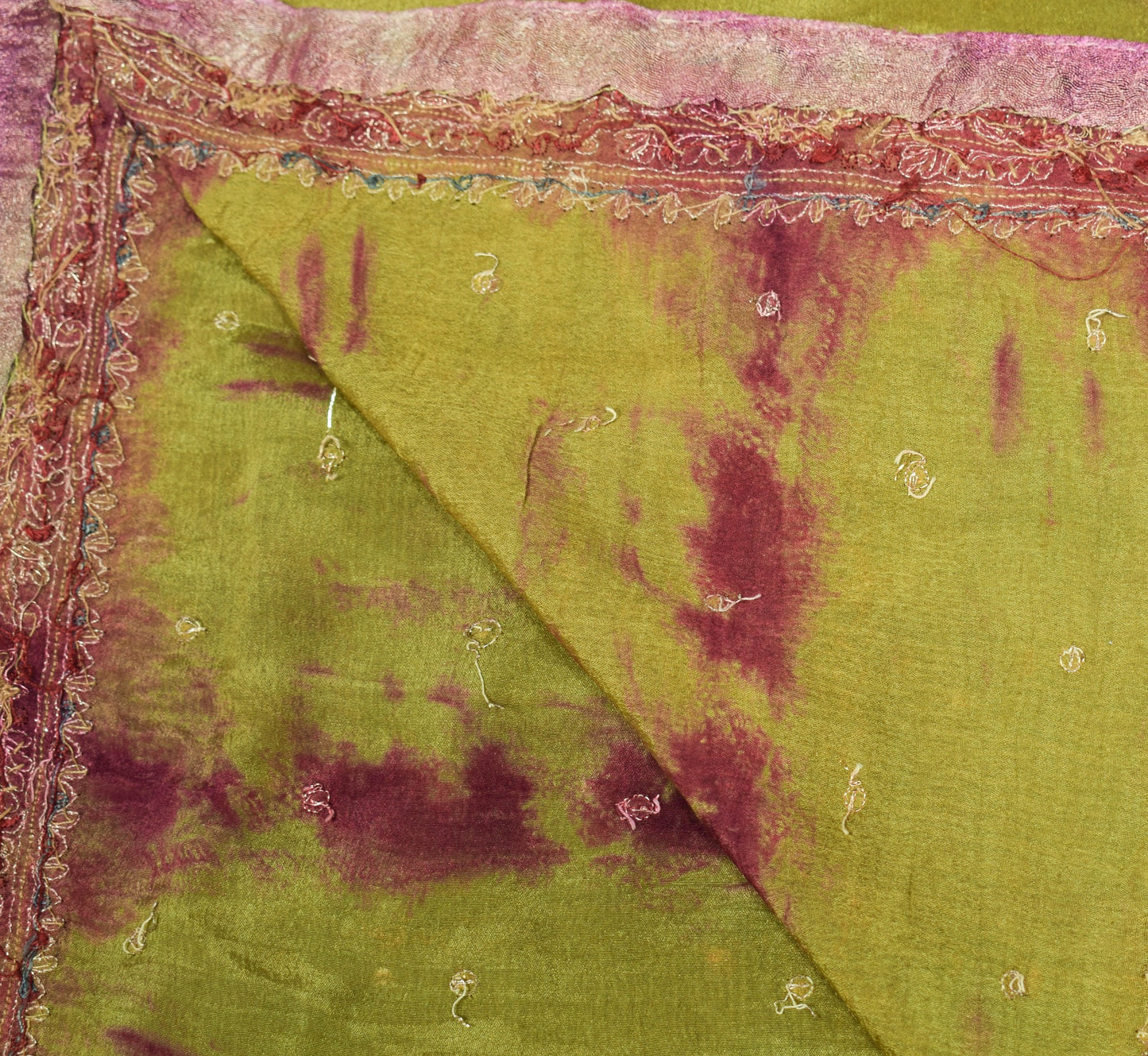 Sushila Vintage Green Tie-Dye Dupatta Zari Embroidered Pure Chiffon Long Stole