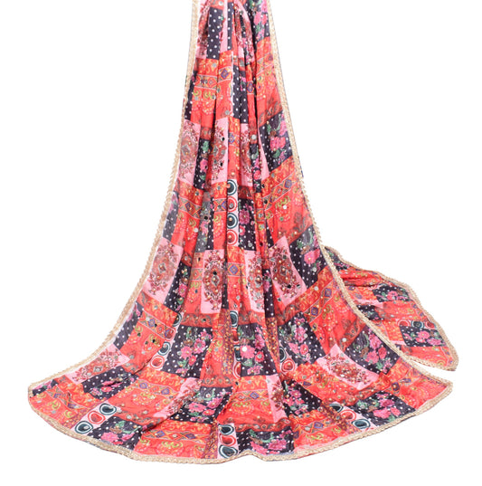 Sushila Vintage Abla Work Dupatta Chinnon Silk Mirror Beaded HEAVY Long Stole