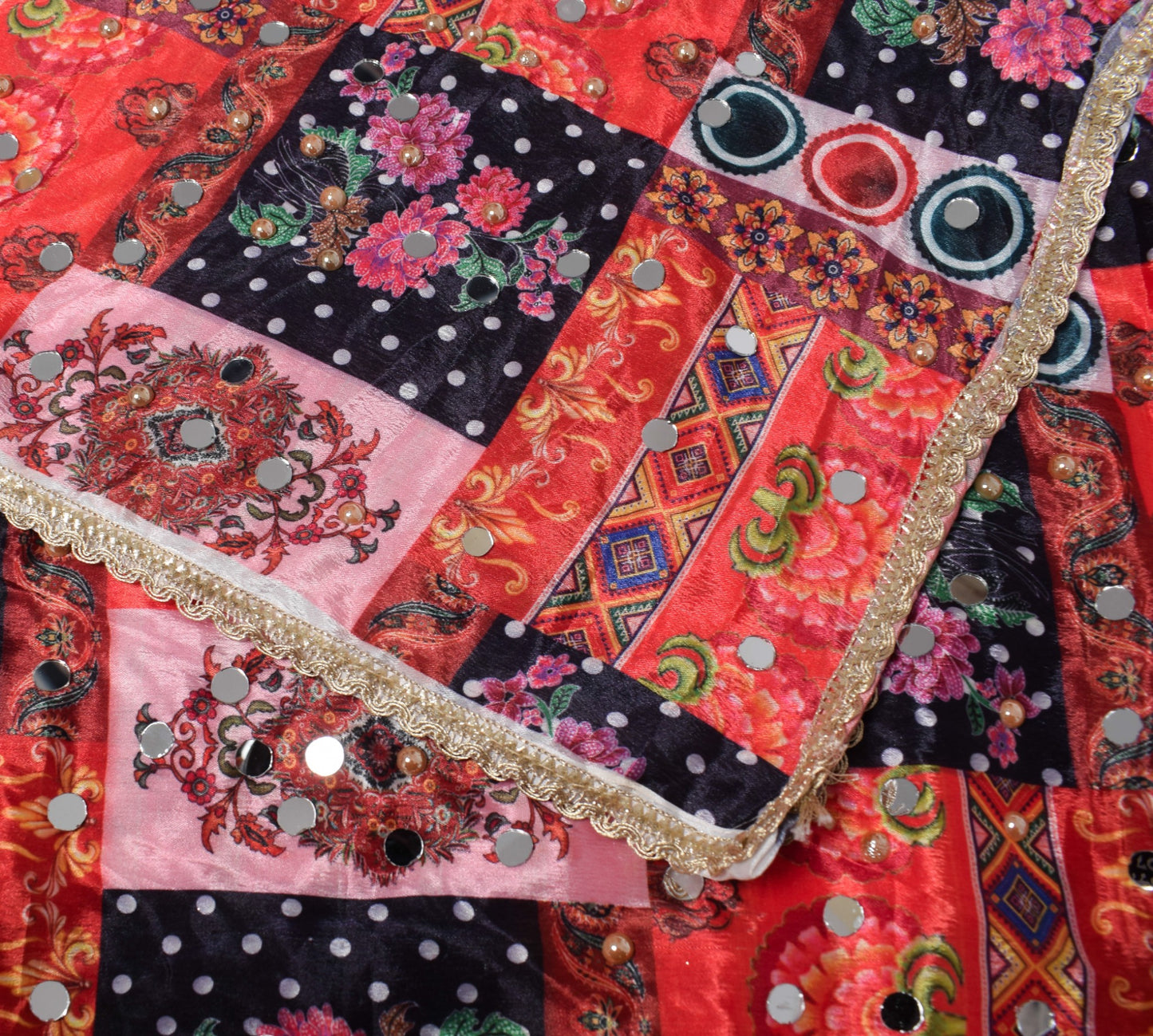 Sushila Vintage Abla Work Dupatta Chinnon Silk Mirror Beaded HEAVY Long Stole