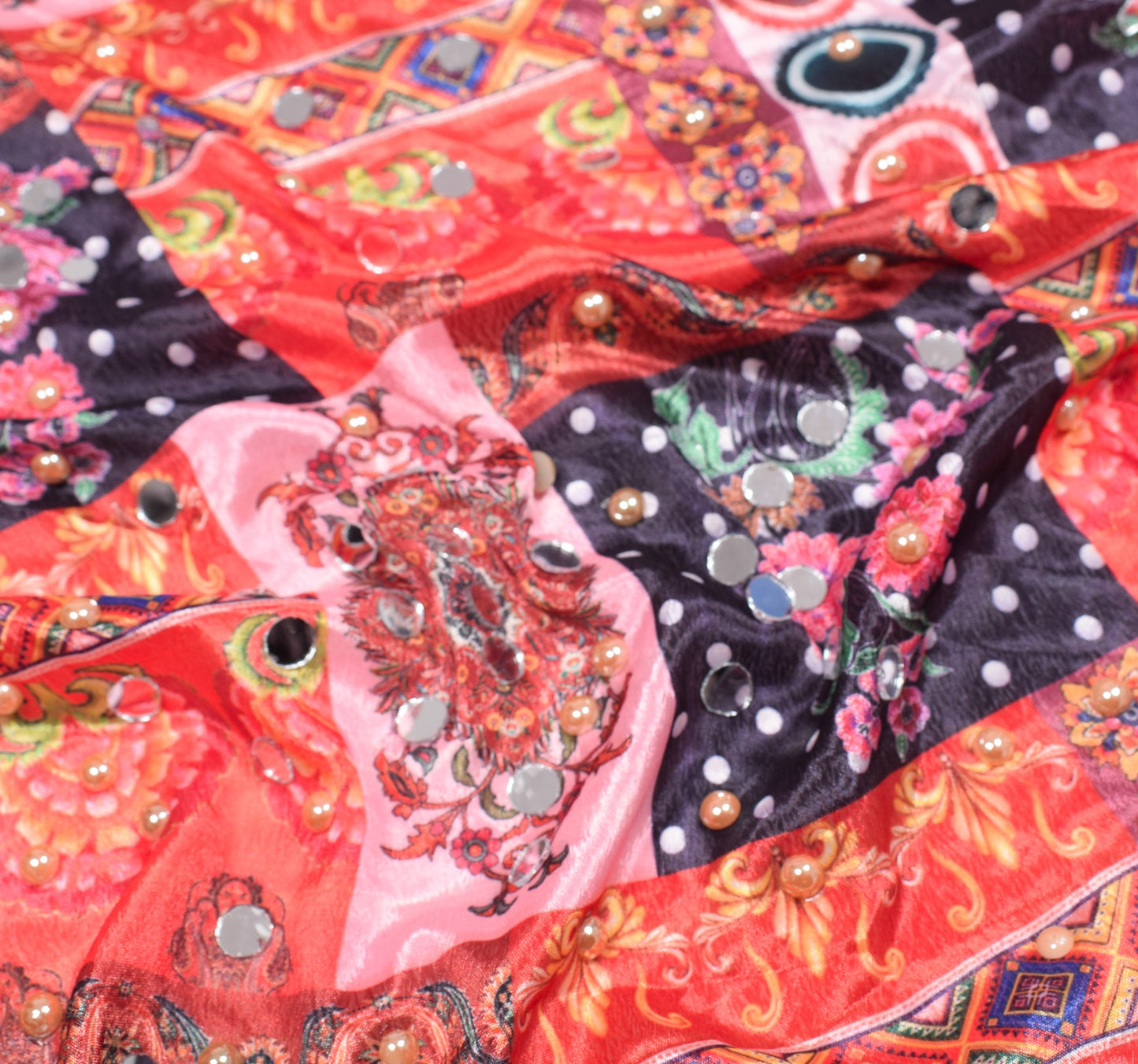 Sushila Vintage Abla Work Dupatta Chinnon Silk Mirror Beaded HEAVY Long Stole