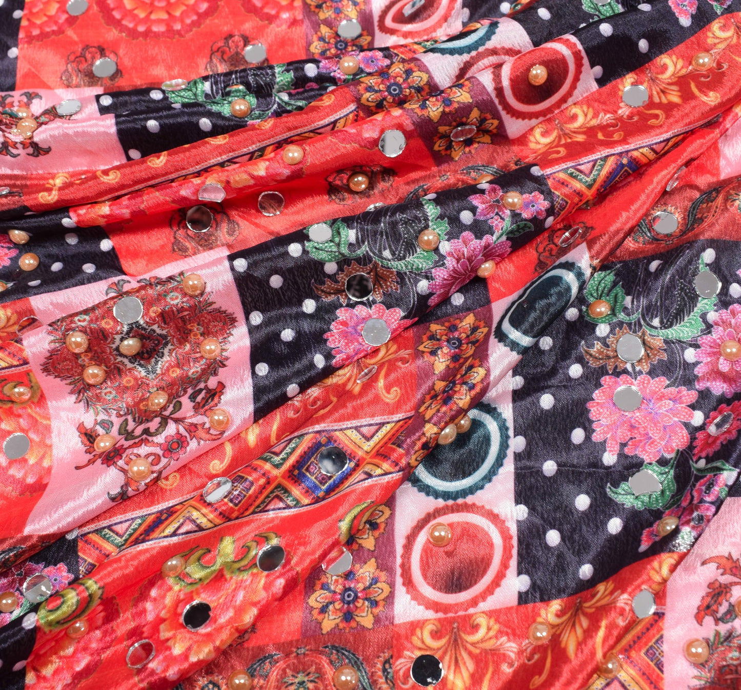 Sushila Vintage Abla Work Dupatta Chinnon Silk Mirror Beaded HEAVY Long Stole