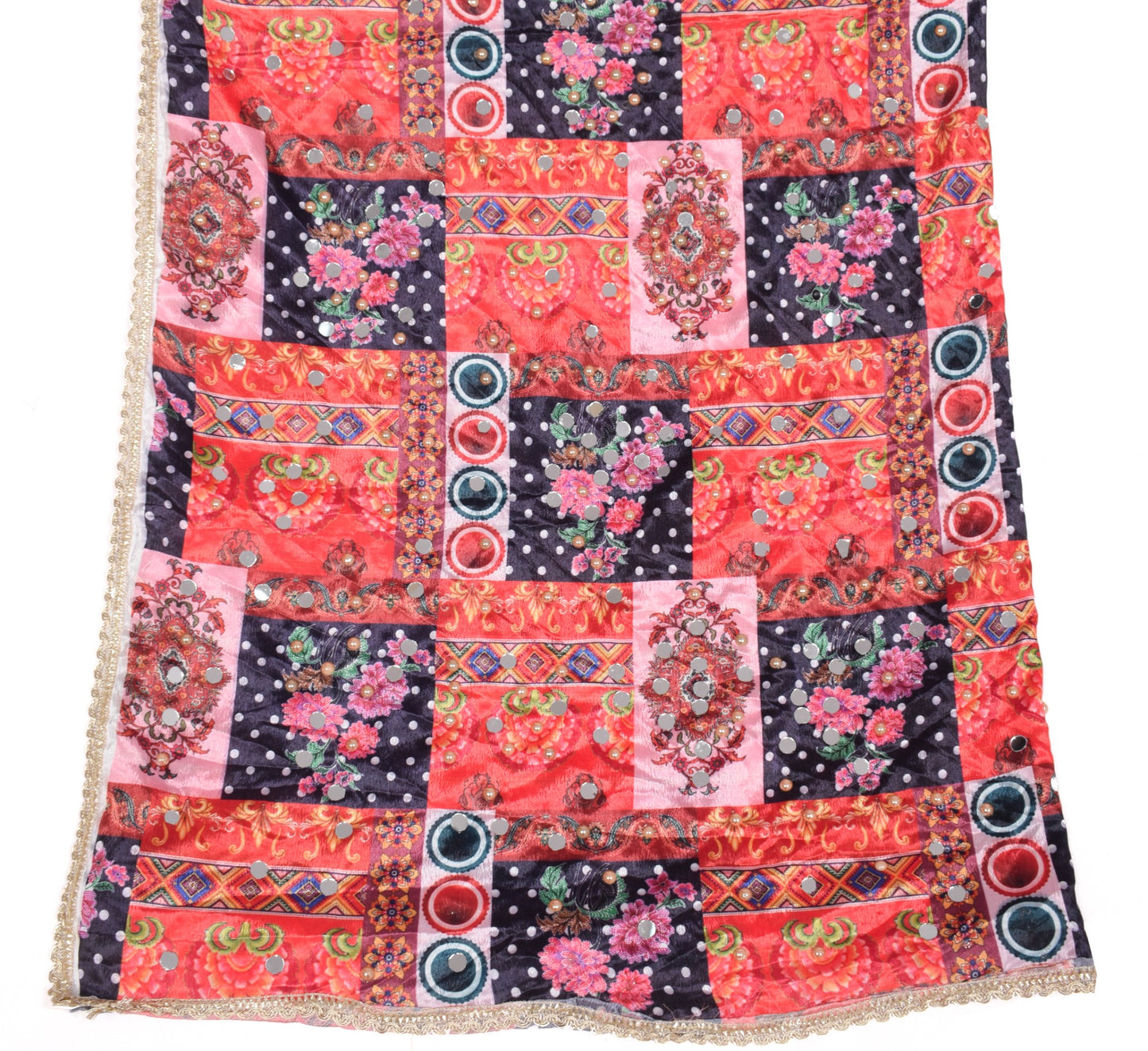 Sushila Vintage Abla Work Dupatta Chinnon Silk Mirror Beaded HEAVY Long Stole