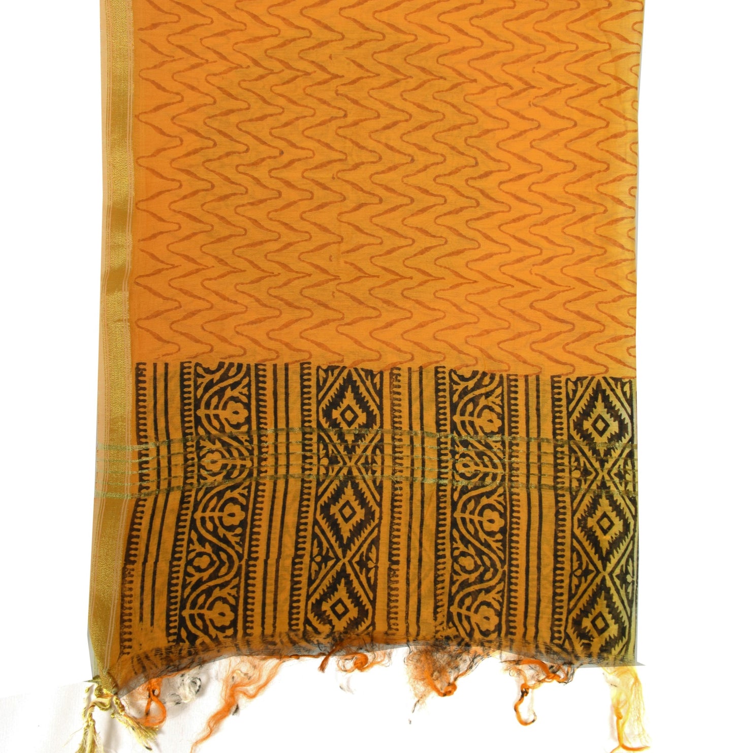 Sushila Vintage White Mustard Dupatta Pure Cotton Silk Hand Printed Long Stole