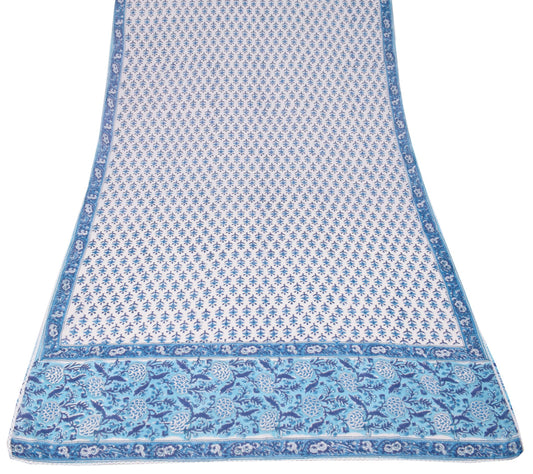 Sushila Vintage White Floral Dupatta 100%Pure Cotton Hand Block Print Long Stole