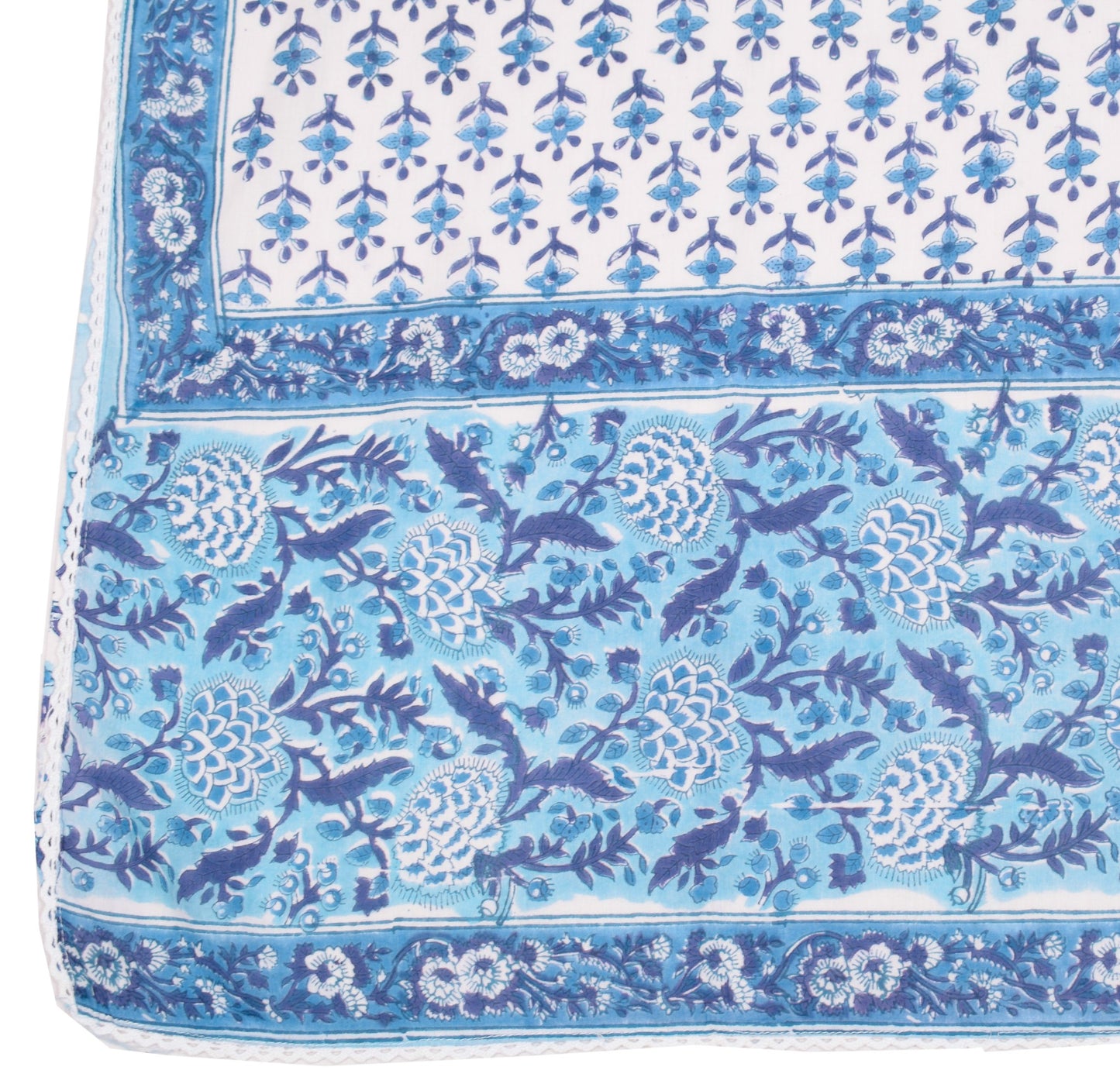 Sushila Vintage White Floral Dupatta 100%Pure Cotton Hand Block Print Long Stole
