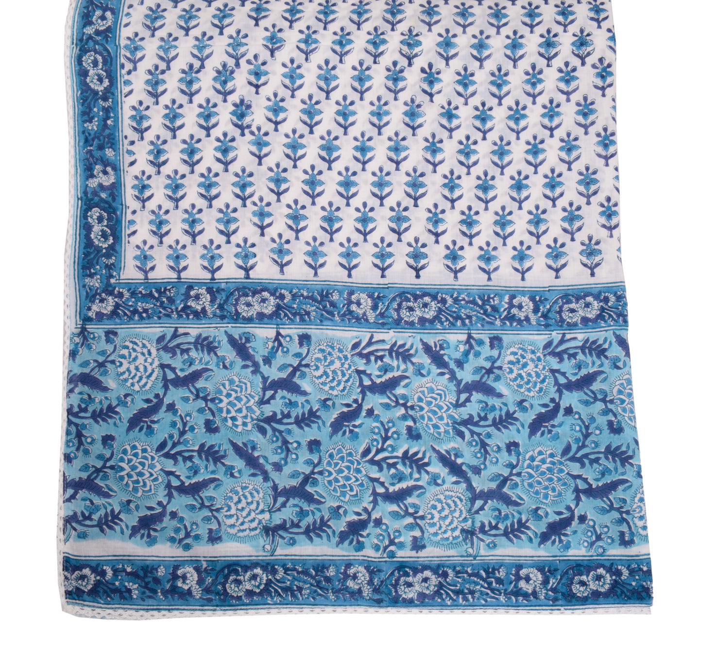 Sushila Vintage White Floral Dupatta 100%Pure Cotton Hand Block Print Long Stole