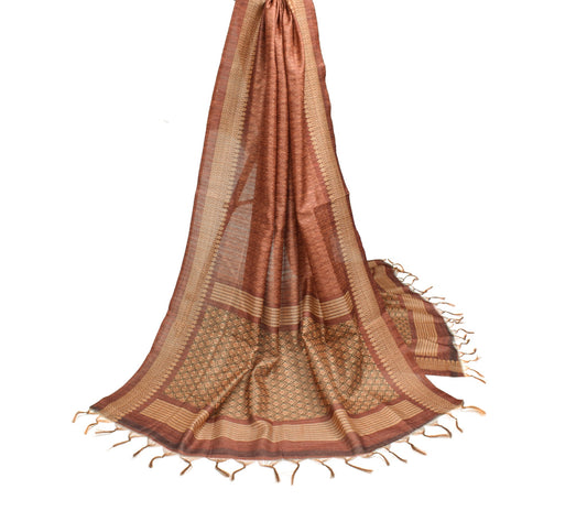 Sushila Vintage Brown Art Silk Dupatta Floral Woven & Printed Long Stole Veil