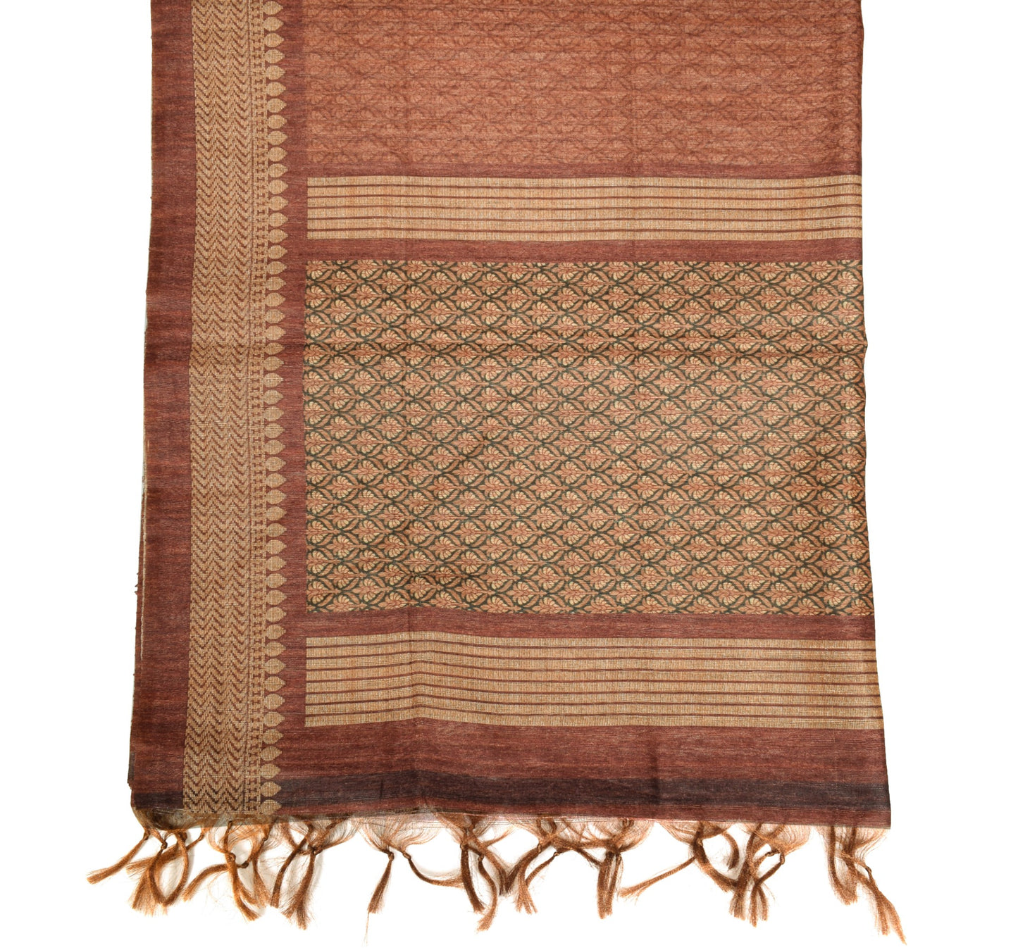 Sushila Vintage Brown Art Silk Dupatta Floral Woven & Printed Long Stole Veil