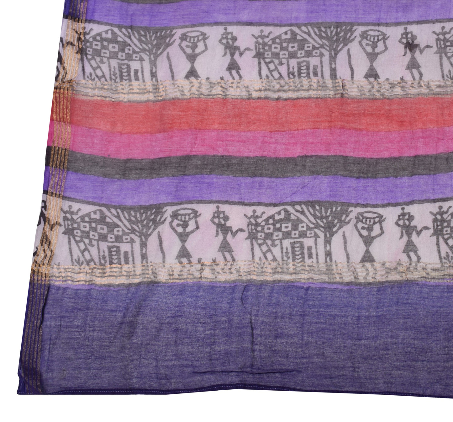 Sushila Vintage Hand Printed Dupatta 100% Pure Cotton Blue Long Stole Hijab Wrap