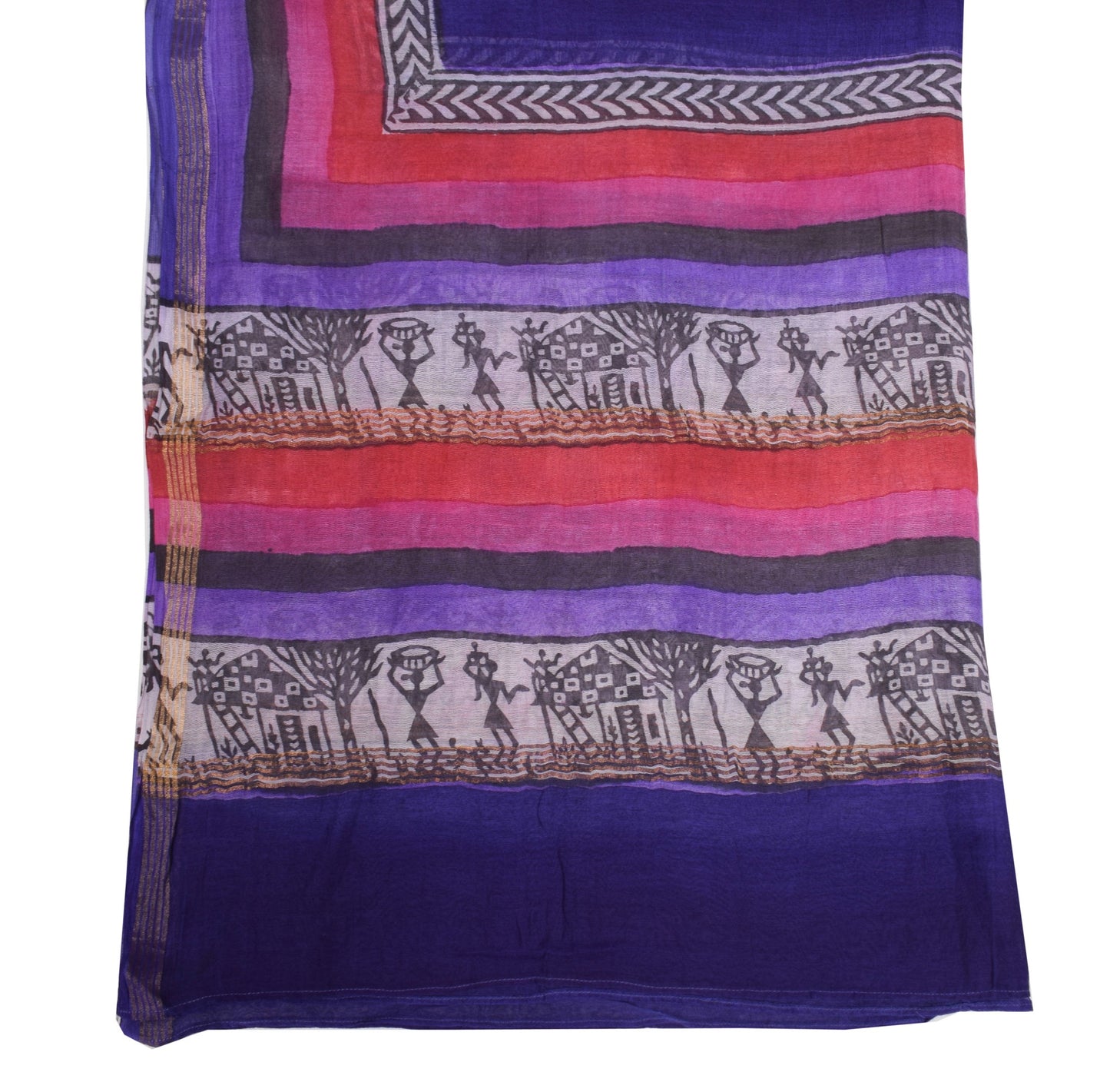 Sushila Vintage Hand Printed Dupatta 100% Pure Cotton Blue Long Stole Hijab Wrap