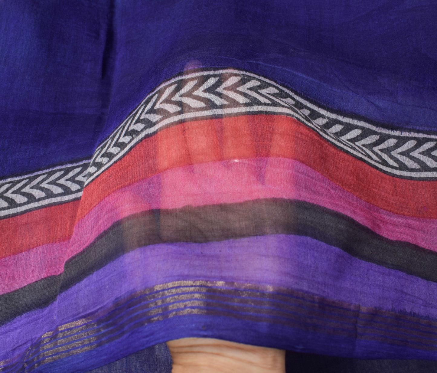 Sushila Vintage Hand Printed Dupatta 100% Pure Cotton Blue Long Stole Hijab Wrap