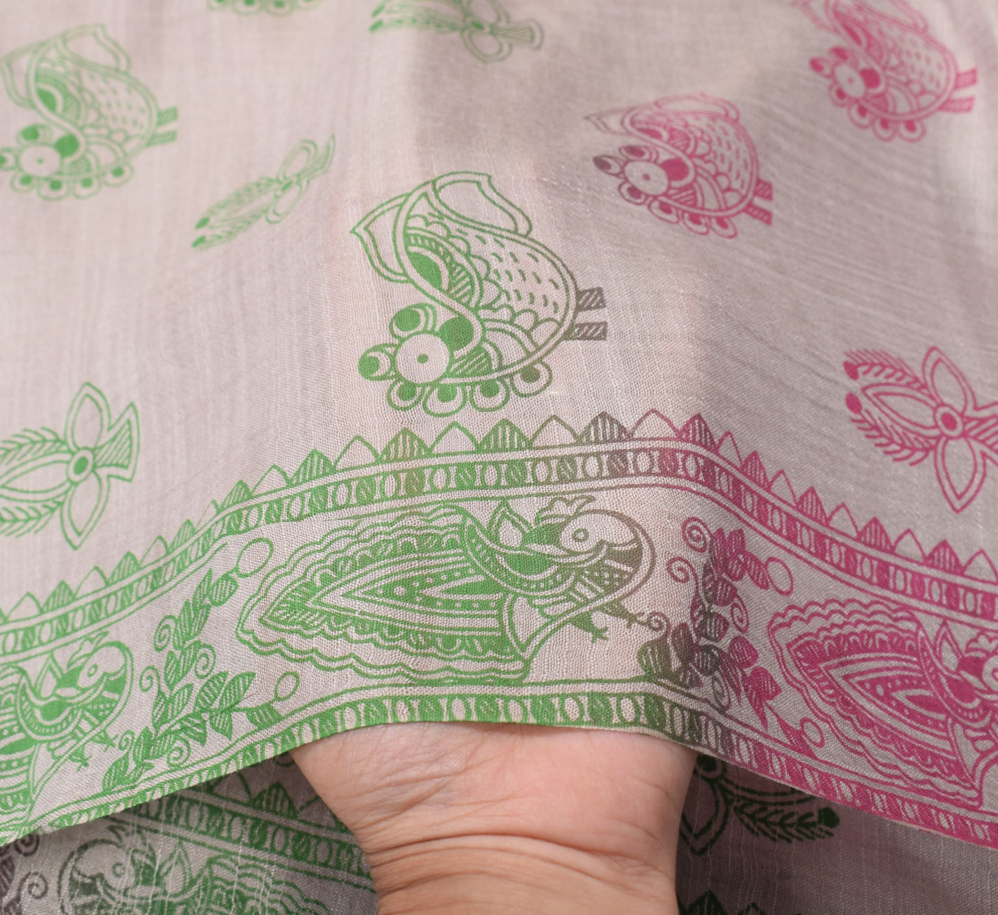 Sushila Vintage Madhubani Hand Printed Dupatta Gray Pure Cotton Soft Long Stole