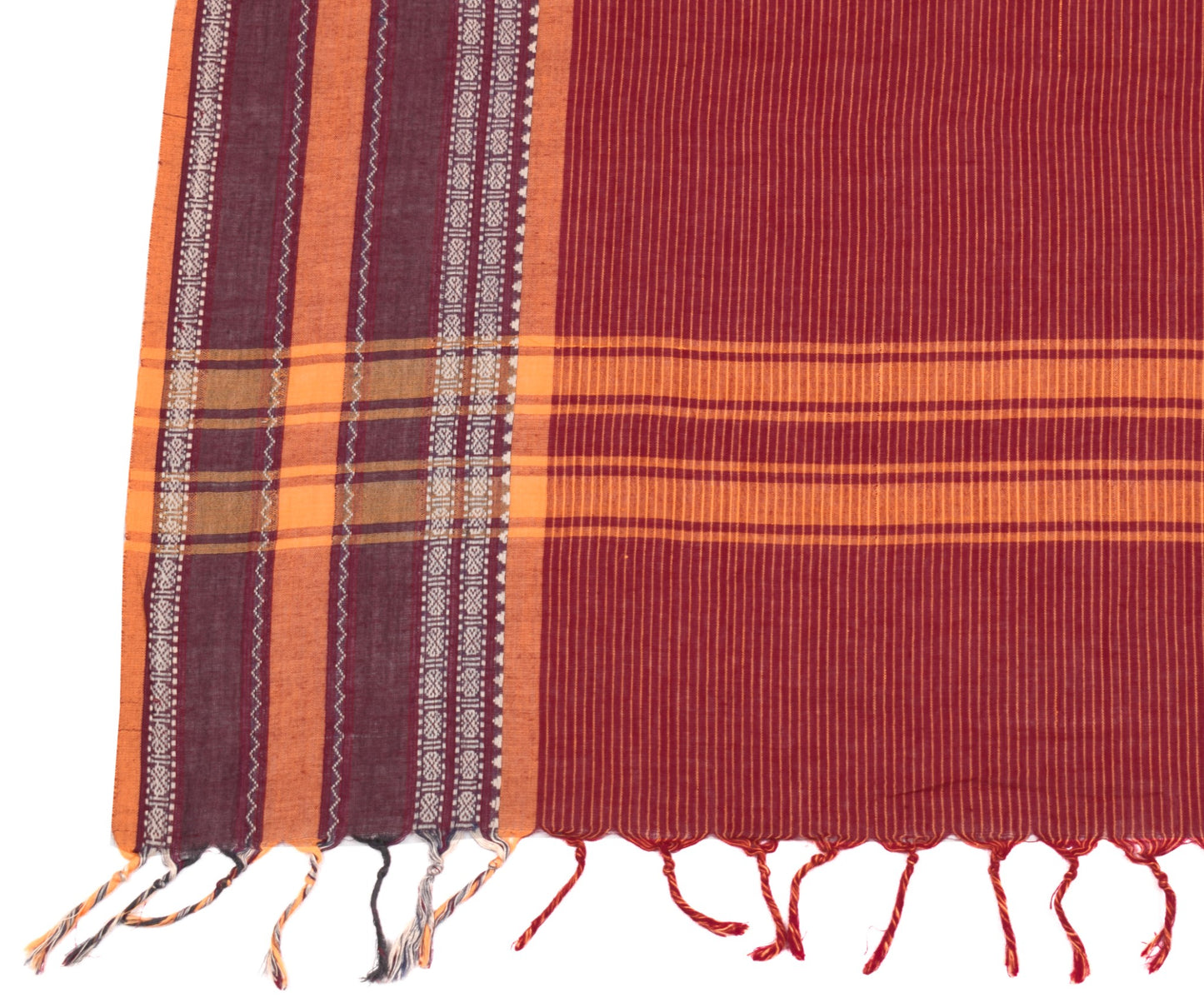 Sushila Vintage Maroon Pure Cotton  Dupatta Hand Woven Stripes Indian Long Stole