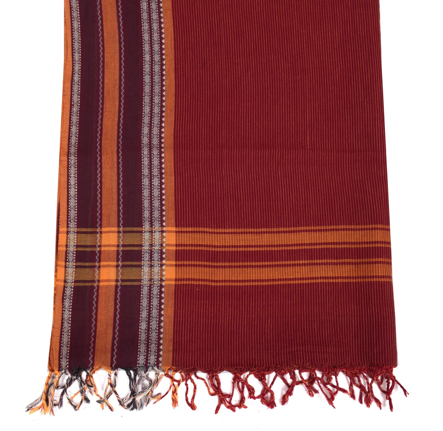 Sushila Vintage Maroon Pure Cotton  Dupatta Hand Woven Stripes Indian Long Stole