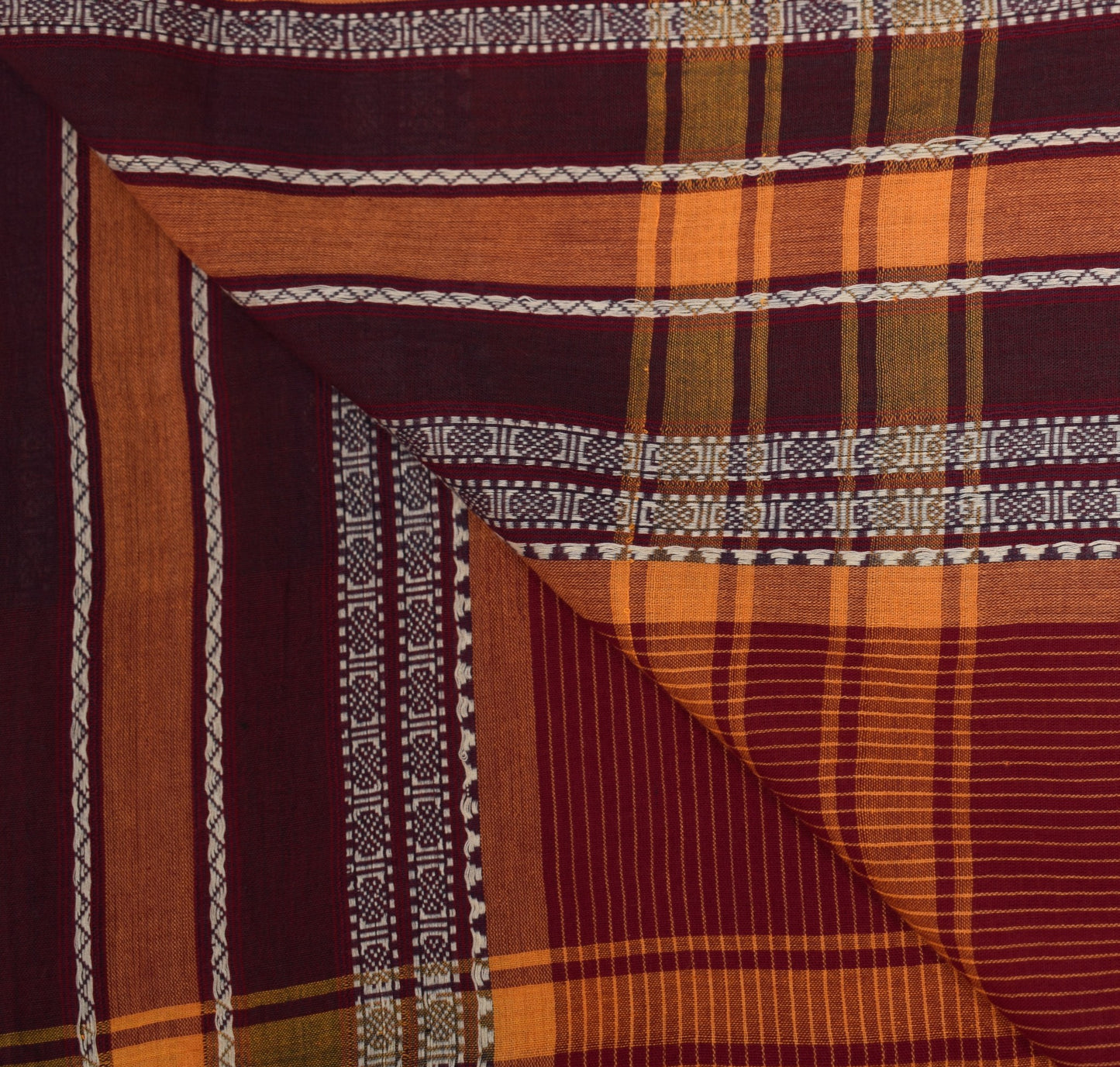 Sushila Vintage Maroon Pure Cotton  Dupatta Hand Woven Stripes Indian Long Stole