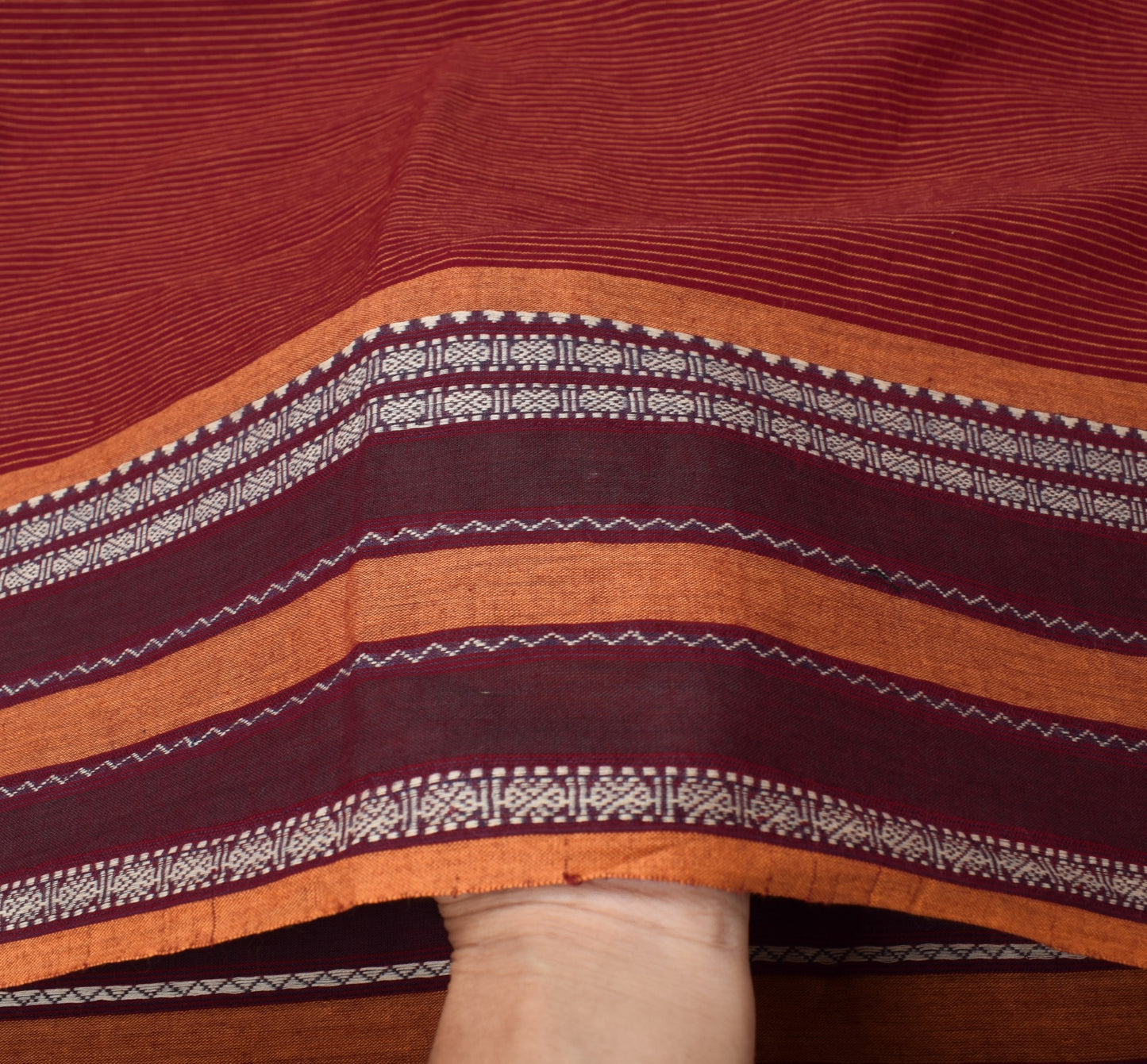 Sushila Vintage Maroon Pure Cotton  Dupatta Hand Woven Stripes Indian Long Stole