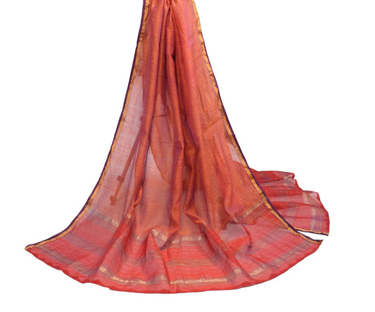Sushila Vintage Rust BRANDED Dupatta Pure Cotton Silk Hand Block Long Stole Wrap