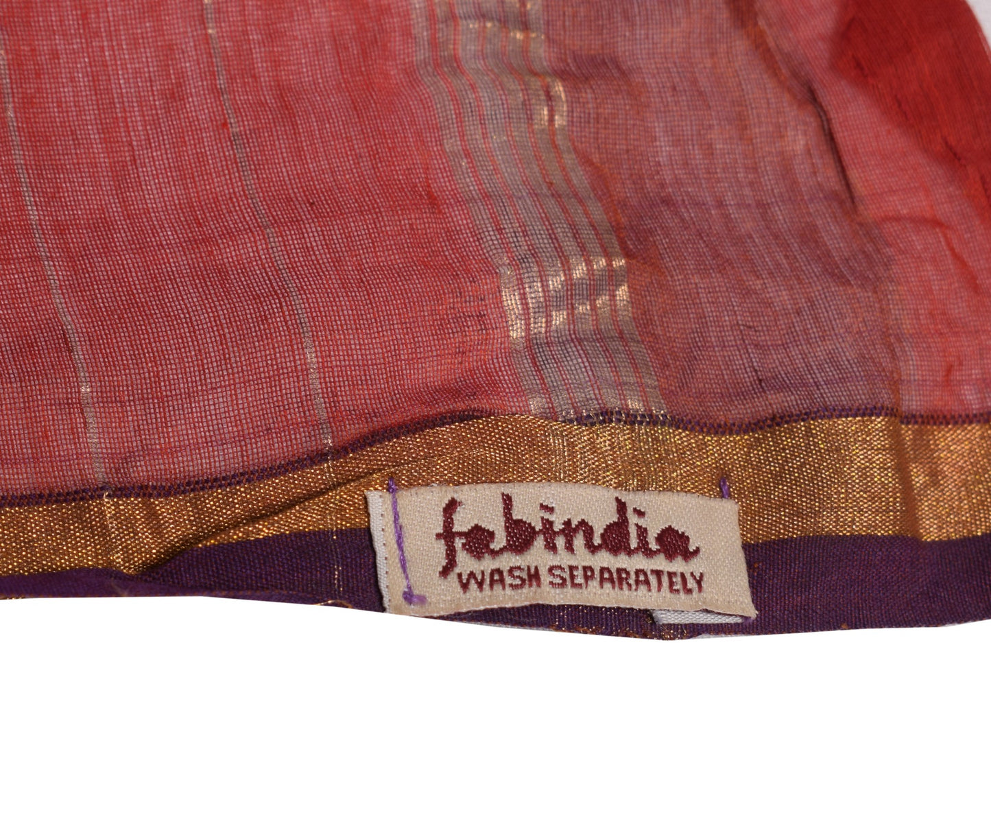 Sushila Vintage Rust BRANDED Dupatta Pure Cotton Silk Hand Block Long Stole Wrap