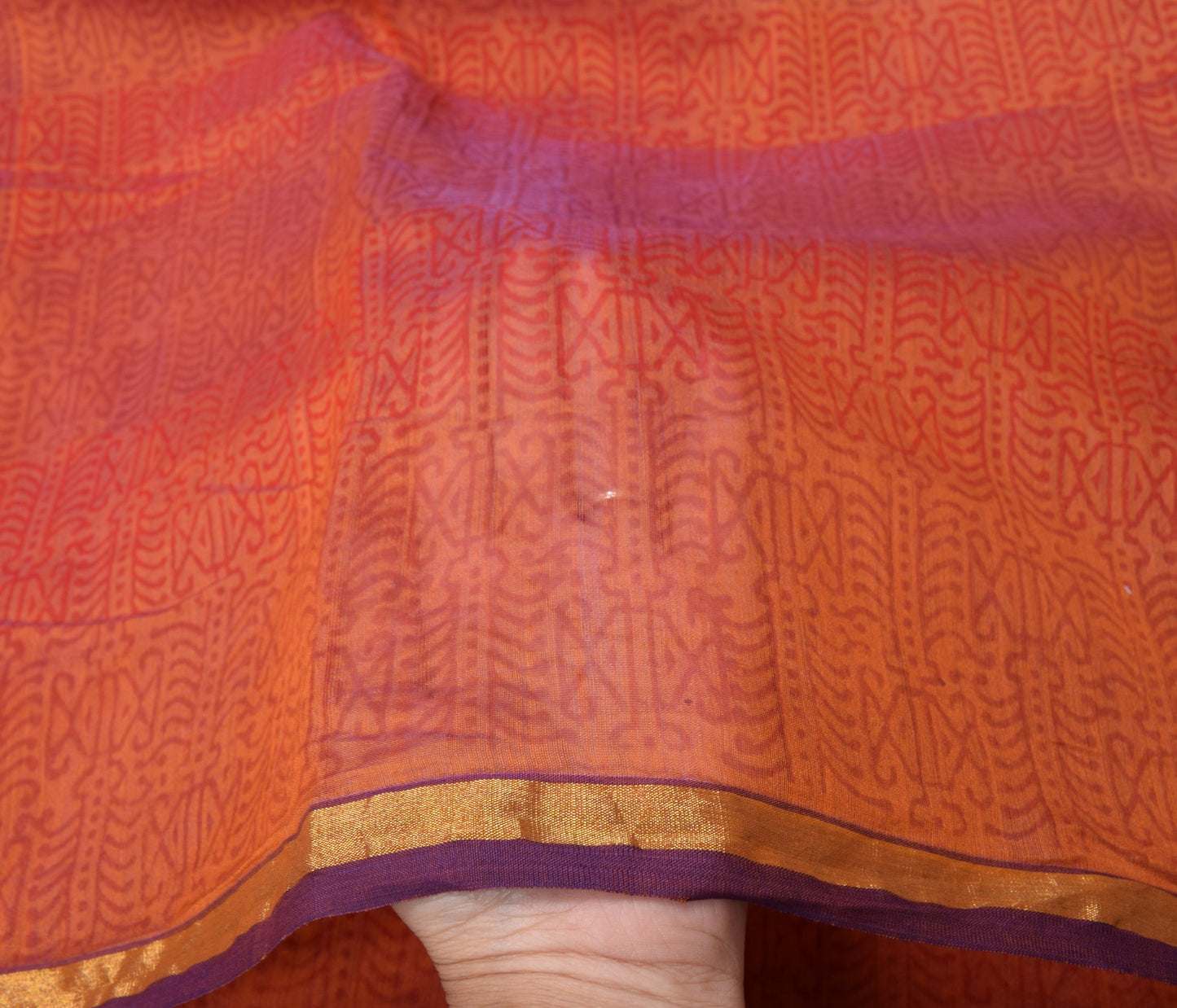 Sushila Vintage Rust BRANDED Dupatta Pure Cotton Silk Hand Block Long Stole Wrap