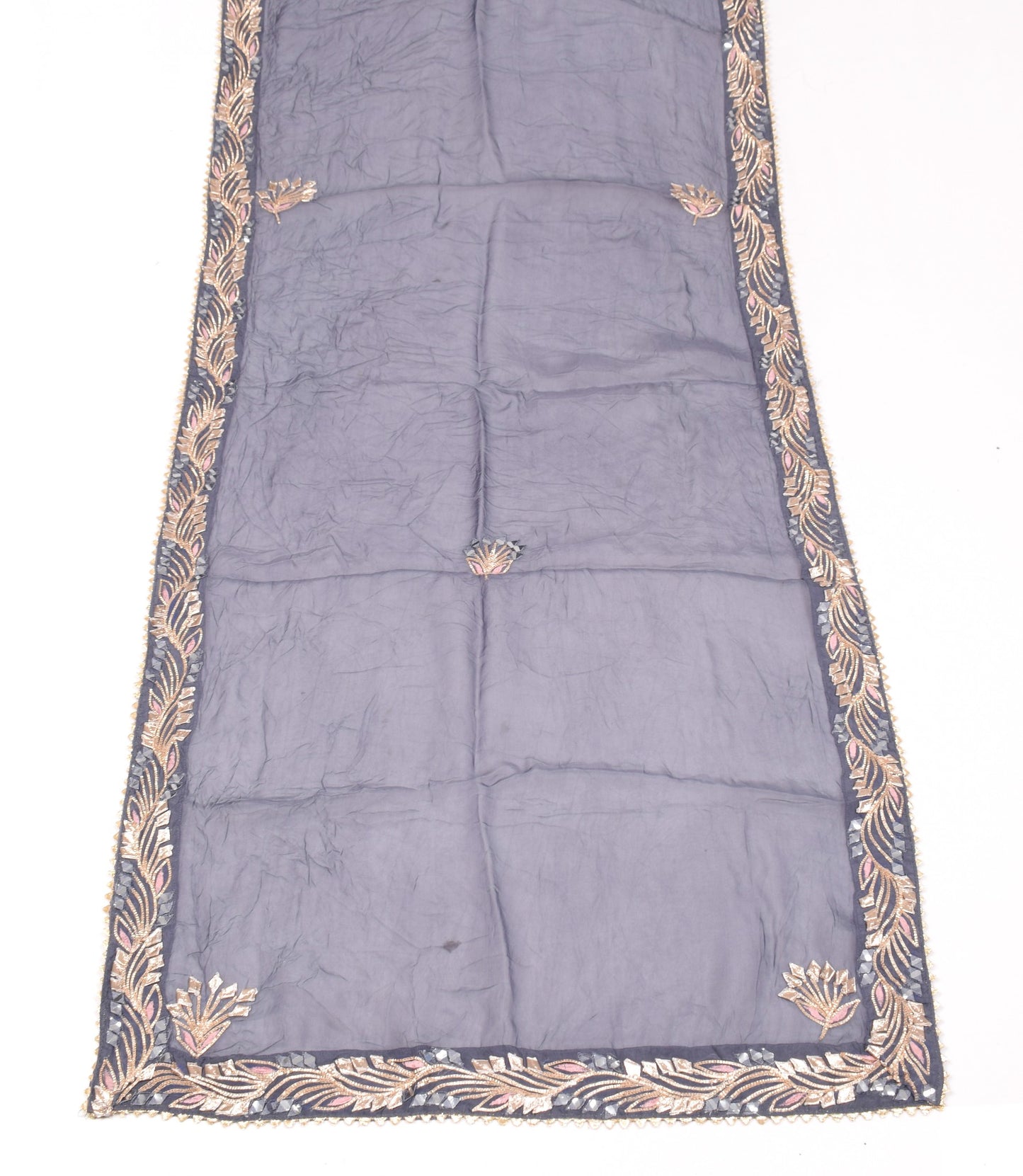 Sushila Vintage Gray Dupatta Gotta Patti Embroidered Pure Silk Floral Long Stole