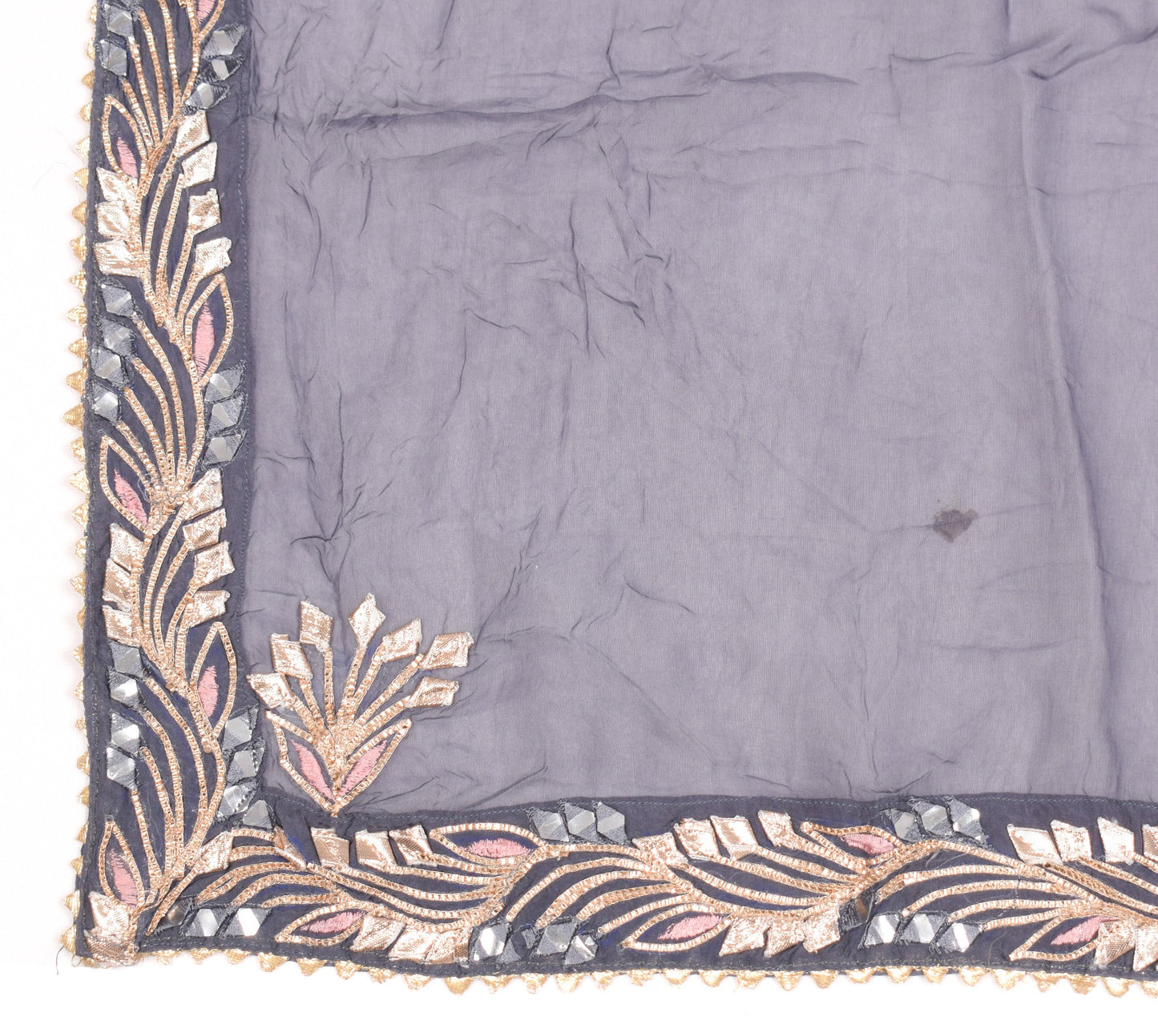 Sushila Vintage Gray Dupatta Gotta Patti Embroidered Pure Silk Floral Long Stole