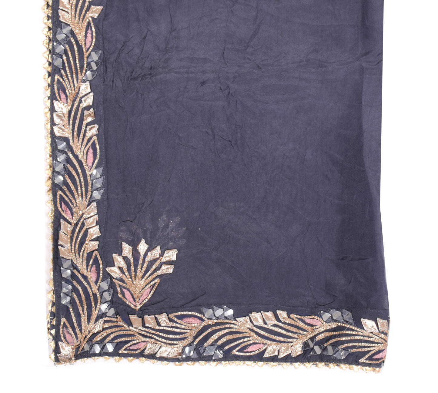 Sushila Vintage Gray Dupatta Gotta Patti Embroidered Pure Silk Floral Long Stole