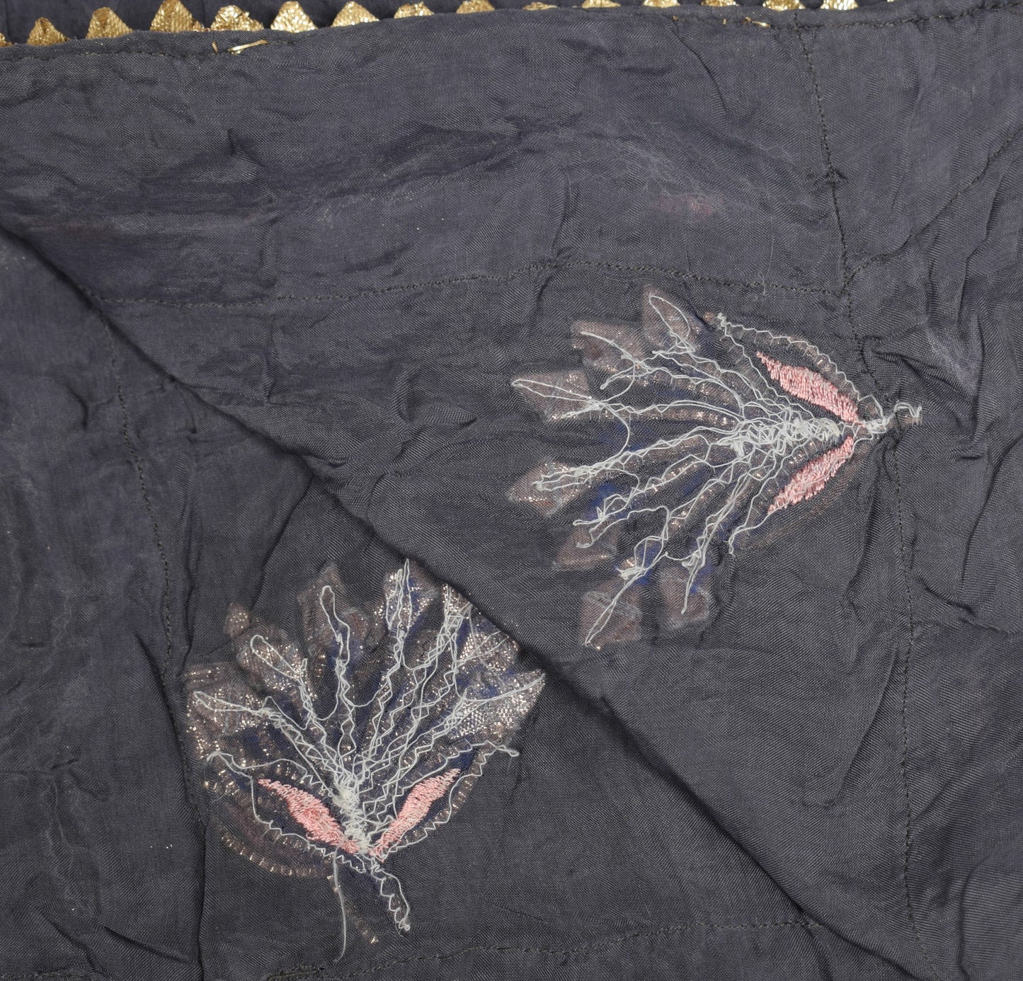 Sushila Vintage Gray Dupatta Gotta Patti Embroidered Pure Silk Floral Long Stole