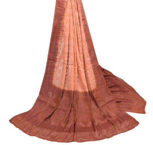 Sushila Vintage Peach Floral Dupatta 100% Pure Silk All Over Woven Long Stole