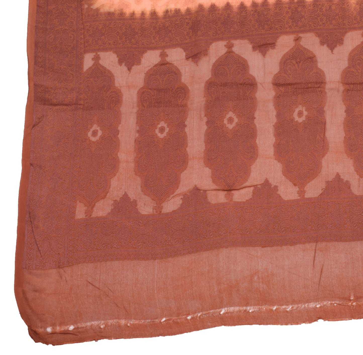Sushila Vintage Peach Floral Dupatta 100% Pure Silk All Over Woven Long Stole