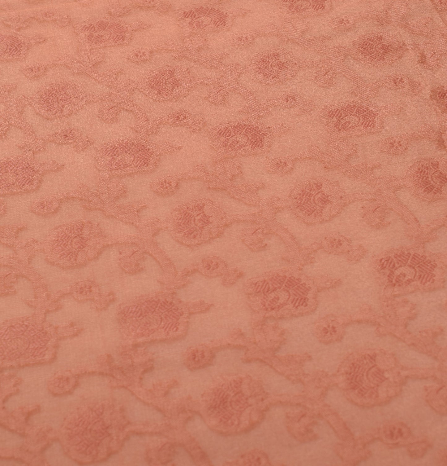 Sushila Vintage Peach Floral Dupatta 100% Pure Silk All Over Woven Long Stole