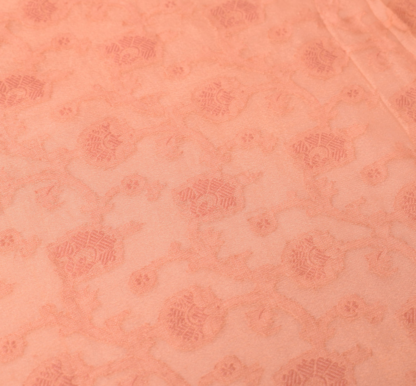 Sushila Vintage Peach Floral Dupatta 100% Pure Silk All Over Woven Long Stole