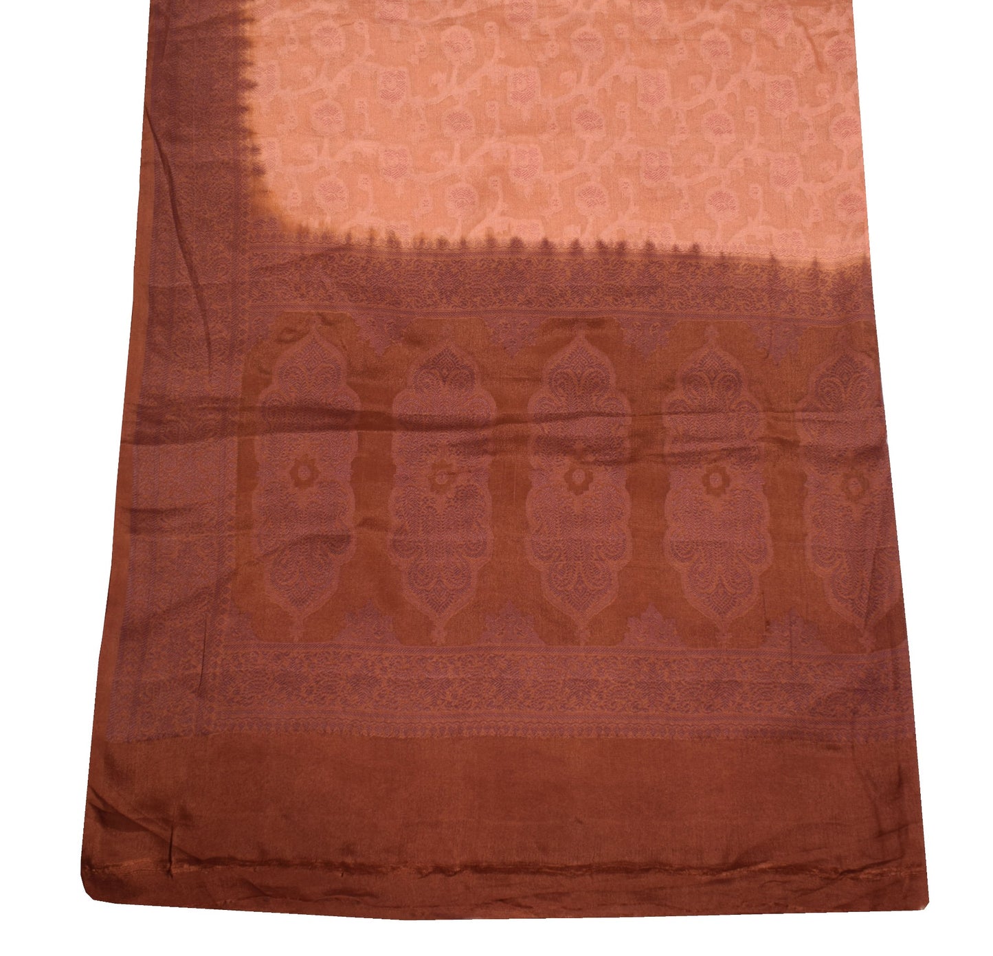 Sushila Vintage Peach Floral Dupatta 100% Pure Silk All Over Woven Long Stole