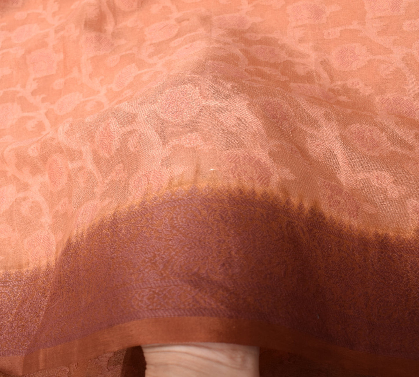 Sushila Vintage Peach Floral Dupatta 100% Pure Silk All Over Woven Long Stole