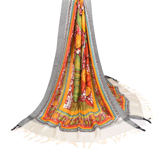 Sushila Vintage Pure Woolen Dupatta Multi-Color Hand Printed & Woven Shawl Stole