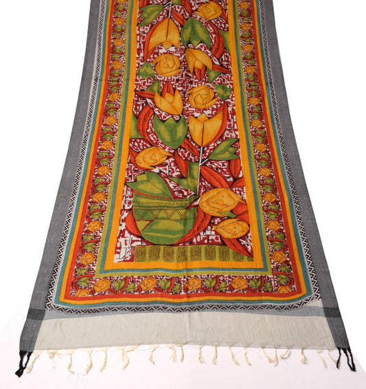 Sushila Vintage Pure Woolen Dupatta Multi-Color Hand Printed & Woven Shawl Stole