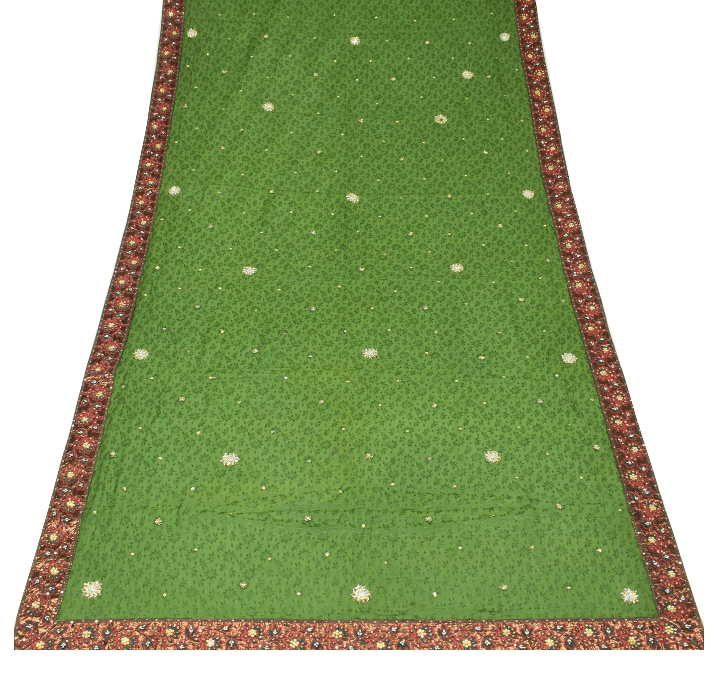 Sushila Vintage Henna Green Self Woven Dupatta Pure Chiffon Floral Long Stole